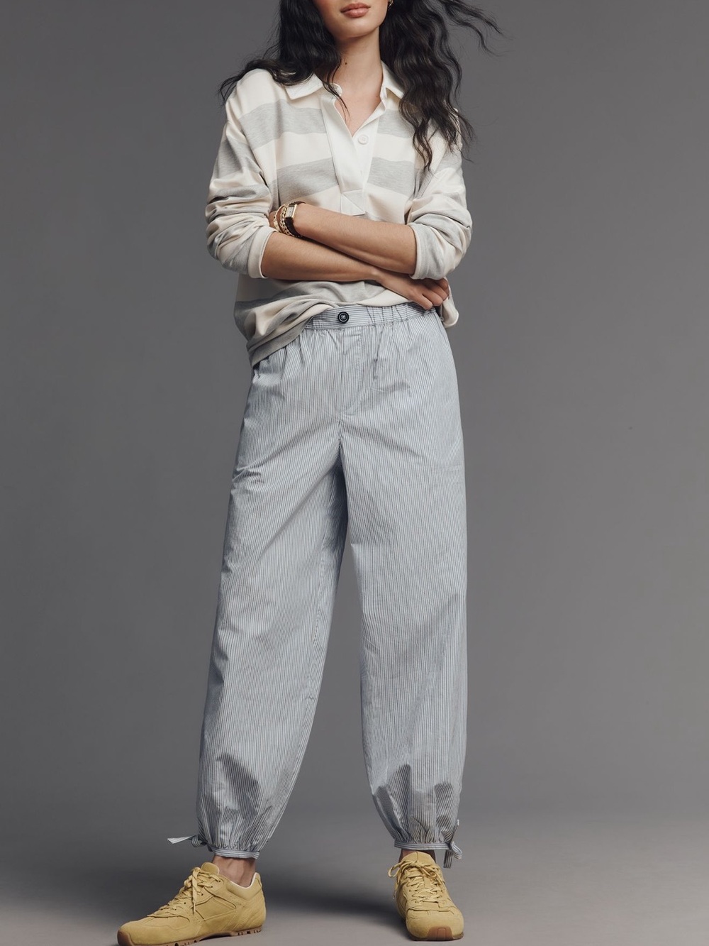 Maeve cotton balloon pants blue stripe